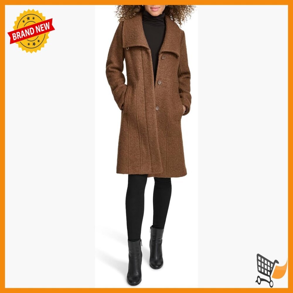 Pressed Boucle Wool Coat Oversized Wing Collar Princess Seaming